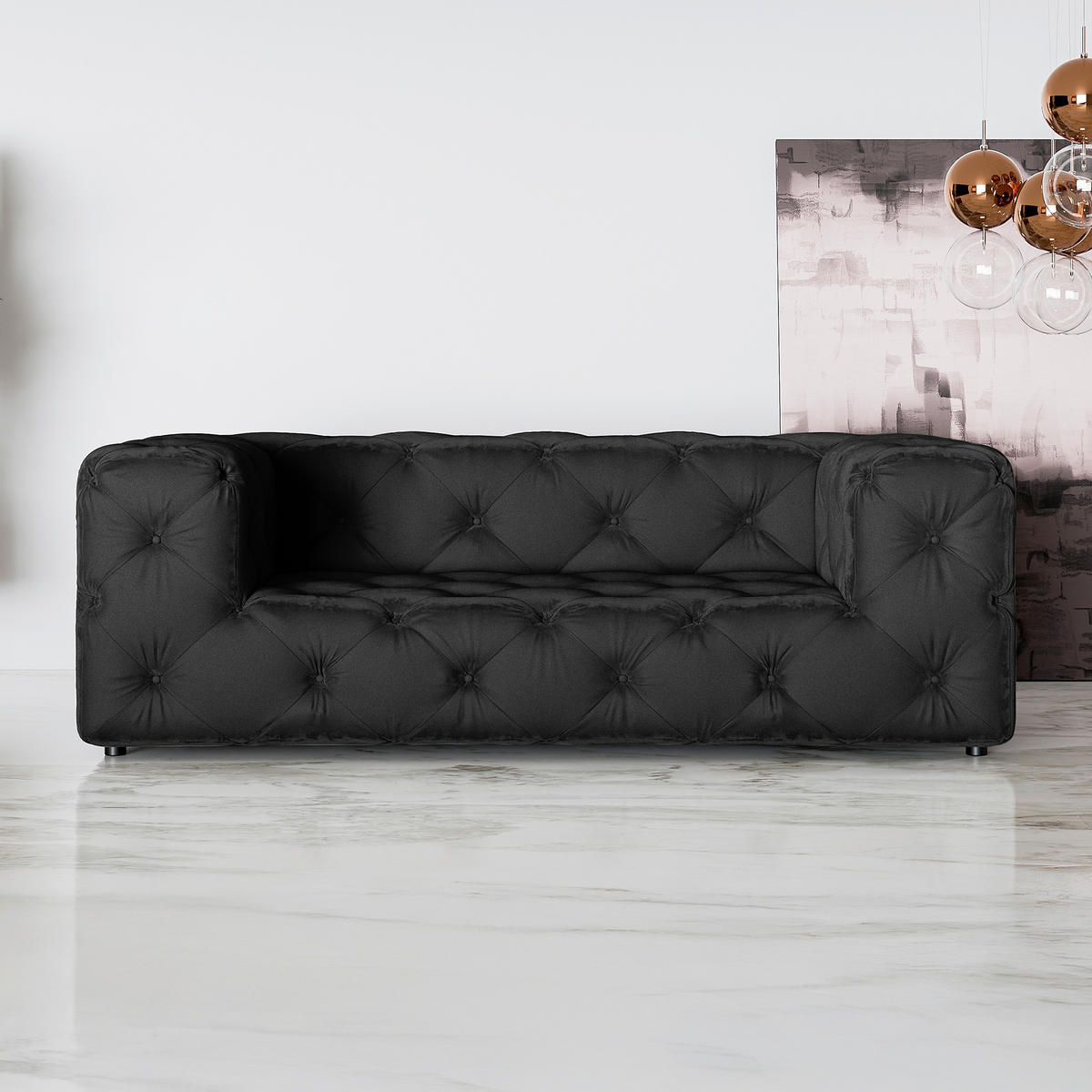 2-SITZER-SOFA Fresco Samt Schwarz  - Schwarz, Design, Kunststoff/Textil (193/71/100cm) - P & B