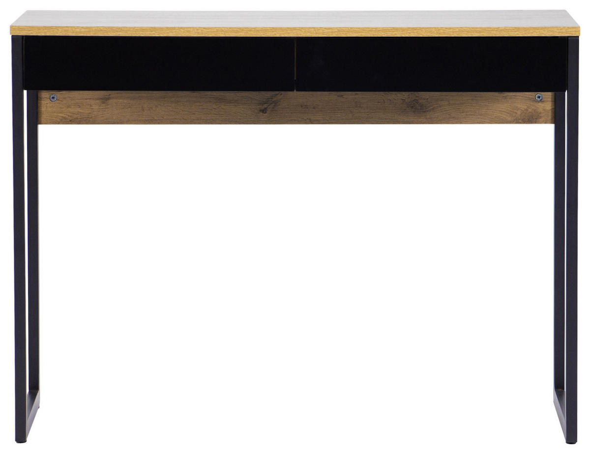 SCHREIBTISCH  in Schwarz, Eichefarben  - Weiss/Schwarz Hochglanz, Modern, Holzwerkstoff/Metall (101.6/76/40cm) - MID.YOU