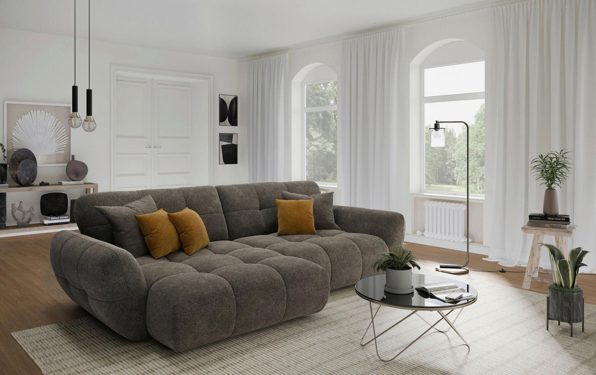 ECKSOFA NIVO Graubraun Chenille Rücken echt  - Graubraun/Schwarz, MODERN, Kunststoff/Textil (175/312cm) - Livetastic