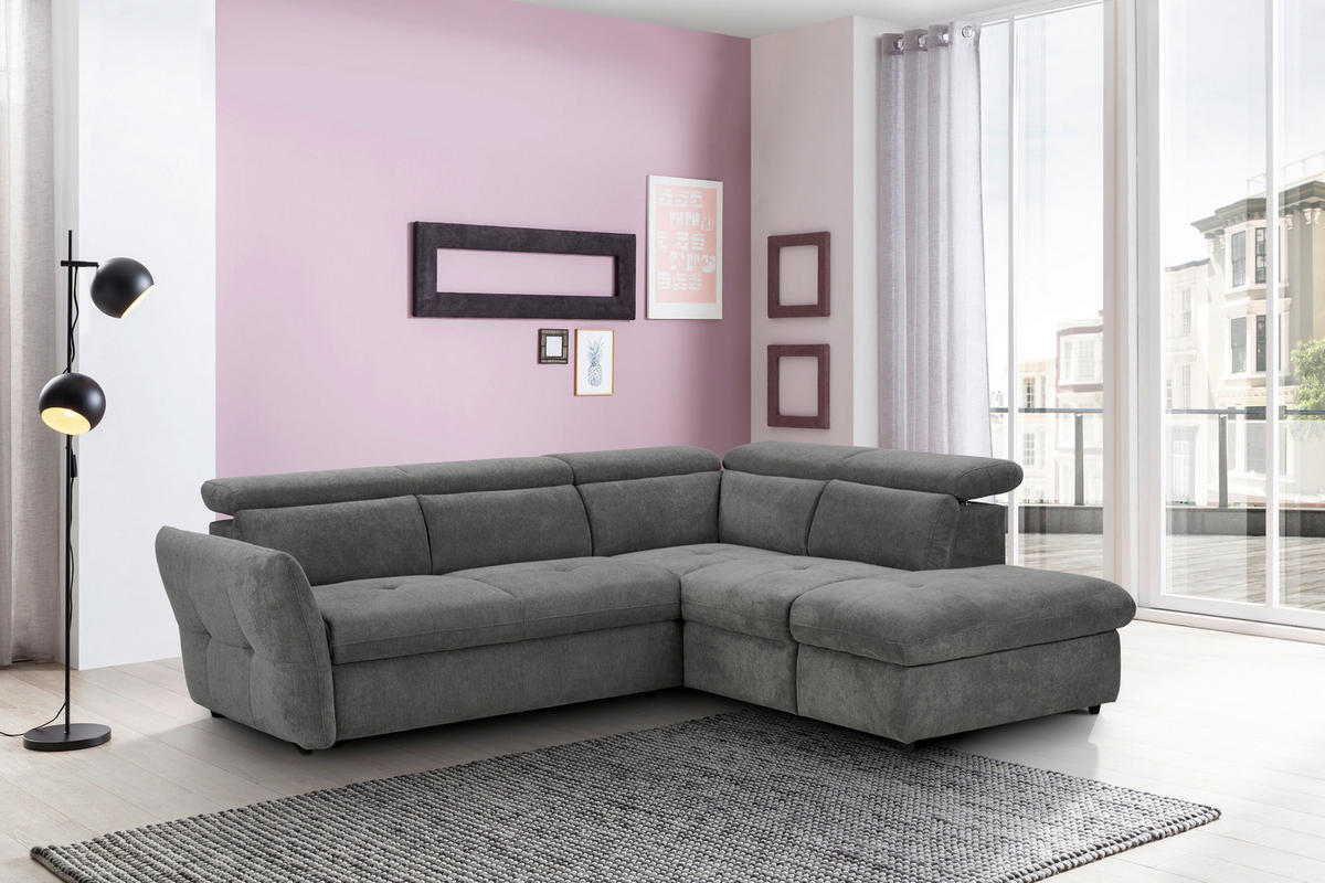 ECKSOFA in Mikrofaser Graubraun  - Graubraun/Schwarz, Design, Kunststoff/Textil (254/224cm) - Livetastic