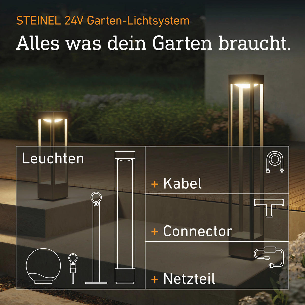 AUSSENLEUCHTE 24V Garten-Lichtsystem 13/86/13 cm  - Anthrazit, Trend, Metall (13/86/13cm) - Steinel