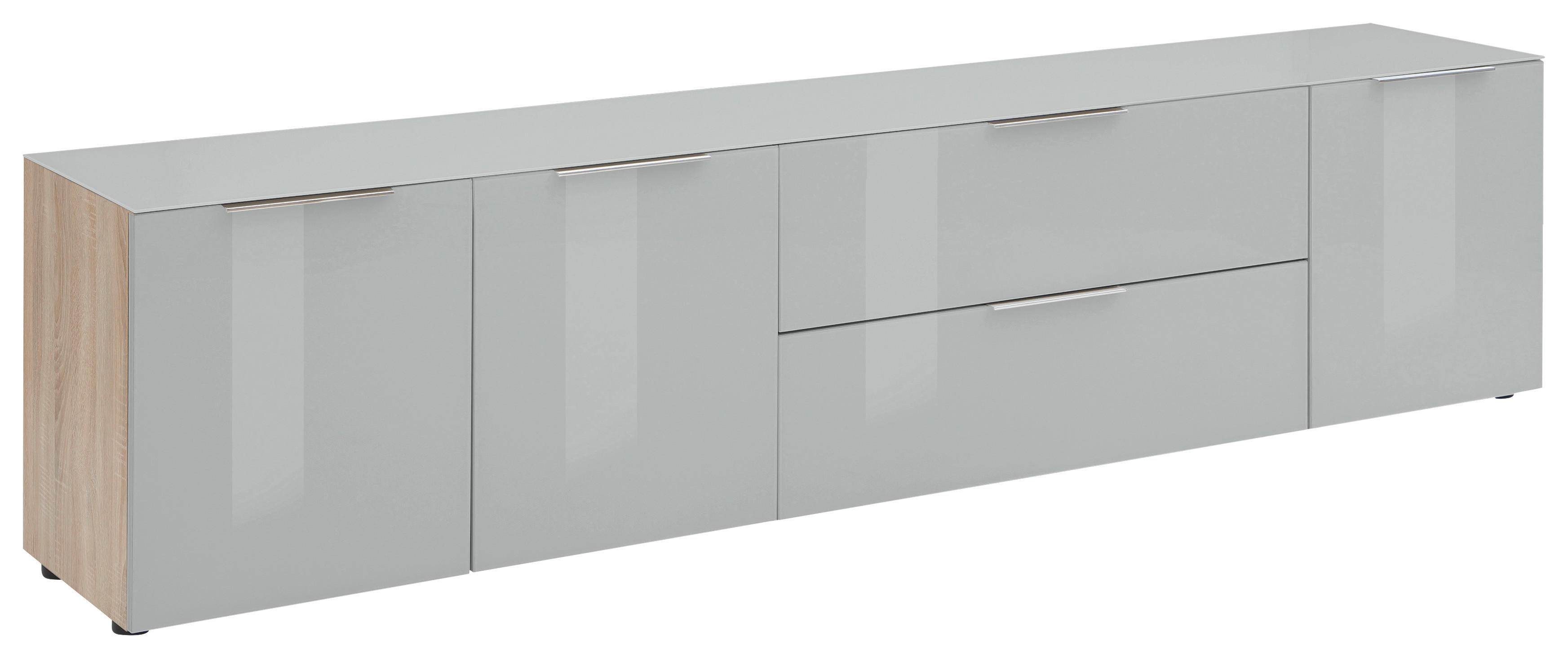 LOWBOARD Grau, Sonoma Eiche  - Schwarz/Grau, Design, Glas/Holzwerkstoff (225,5/53,9/40cm)