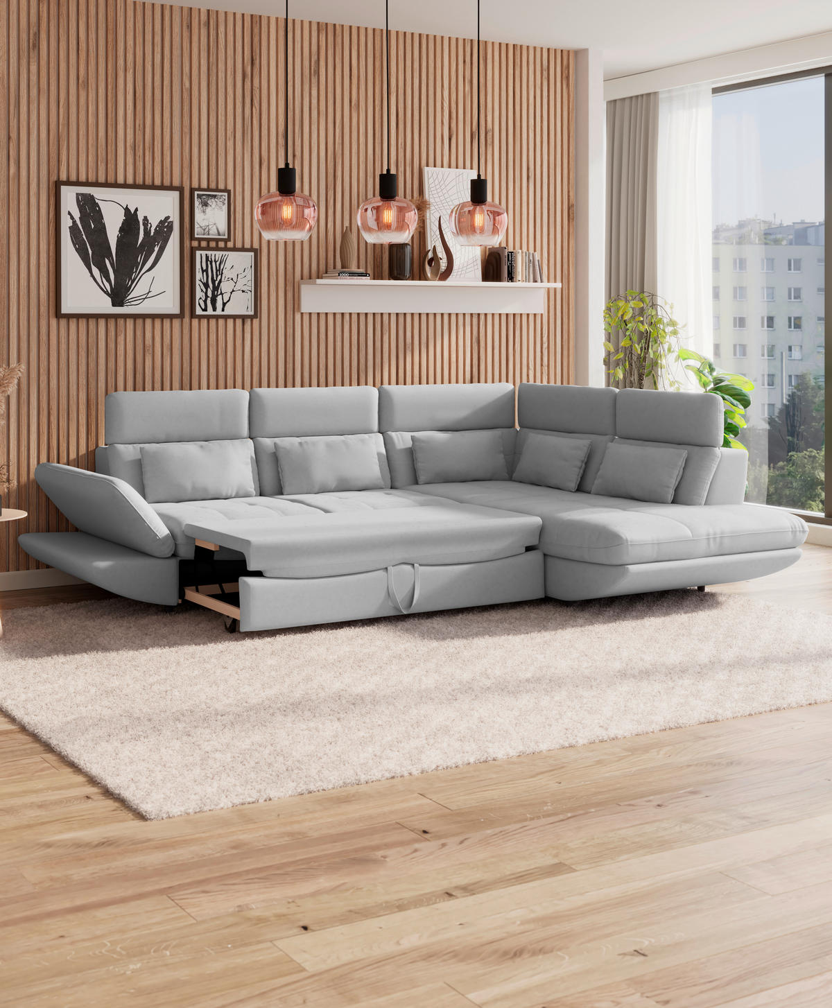 WOHNLANDSCHAFT in Webstoff Hellgrau  - Hellgrau/Schwarz, Modern, Kunststoff/Textil (233/311cm) - MID.YOU