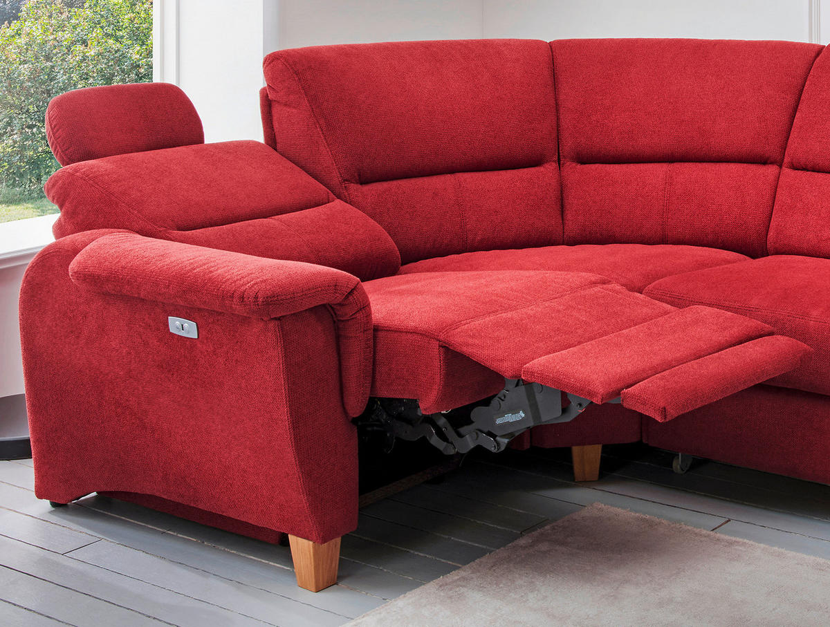 ECKSOFA in Struktur Rot  241/238 cm  - Wildeiche/Rot, KONVENTIONELL, Holz/Textil (241/238cm) - Livetastic