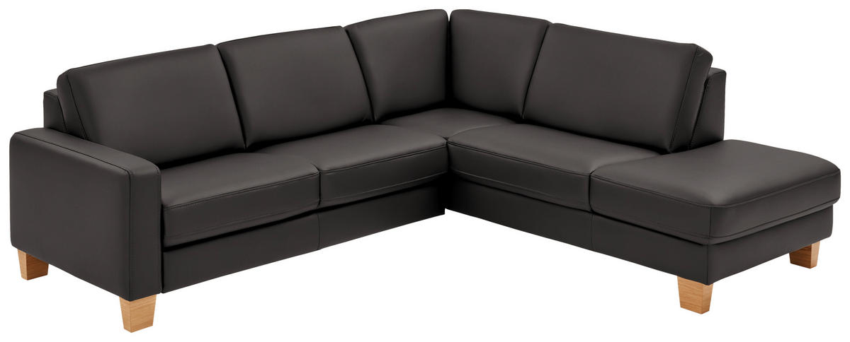 ECKSOFA in Echtleder Dunkelgrau  - Eiche Bianco/Dunkelgrau, Konventionell, Leder/Holz (257/235cm) - Valdera