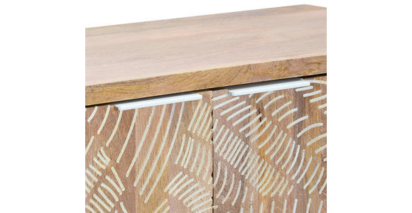 HIGHBOARD Mangoholz vollmassiv Naturfarben, Weiß Einlegeböden  - Weiß/Naturfarben, Design, Holz/Metall (100/135/40cm) - Ambia Home