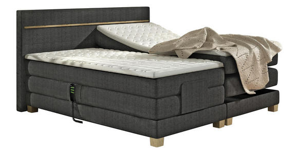 BOXSPRINGBETT Webstoff 140/200 cm INKL. Topper, motorische Verstellbarkeit - Eichefarben/Dunkelgrau, Design, Holz/Textil (140/200cm) - Linea Natura