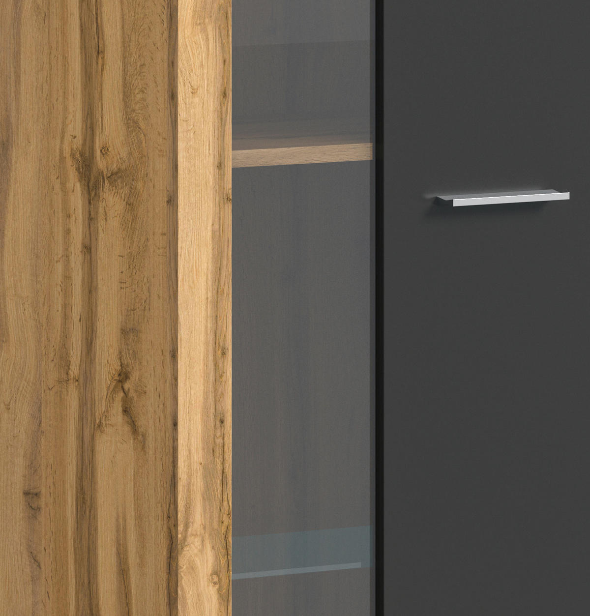 VITRINE  in Grau  - Silberfarben/Eiche Wotan, Design, Glas/Holzwerkstoff (60/159/35cm) - MID.YOU