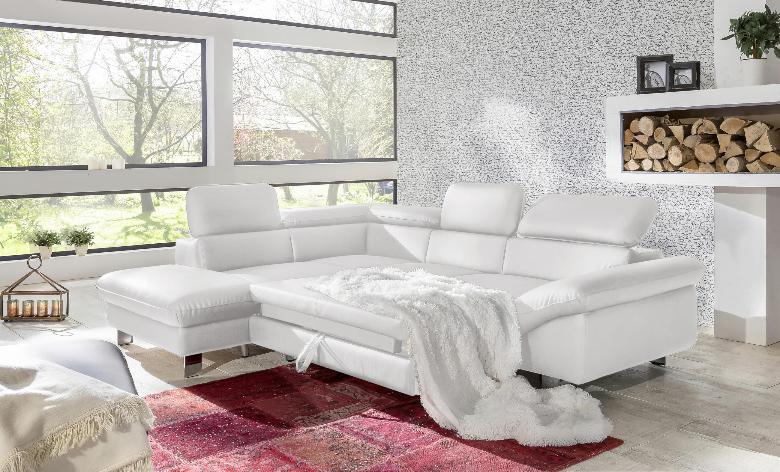 WOHNLANDSCHAFT in Lederlook Weiß  - Chromfarben/Weiß, MODERN, Textil/Metall (214/266cm) - MID.YOU