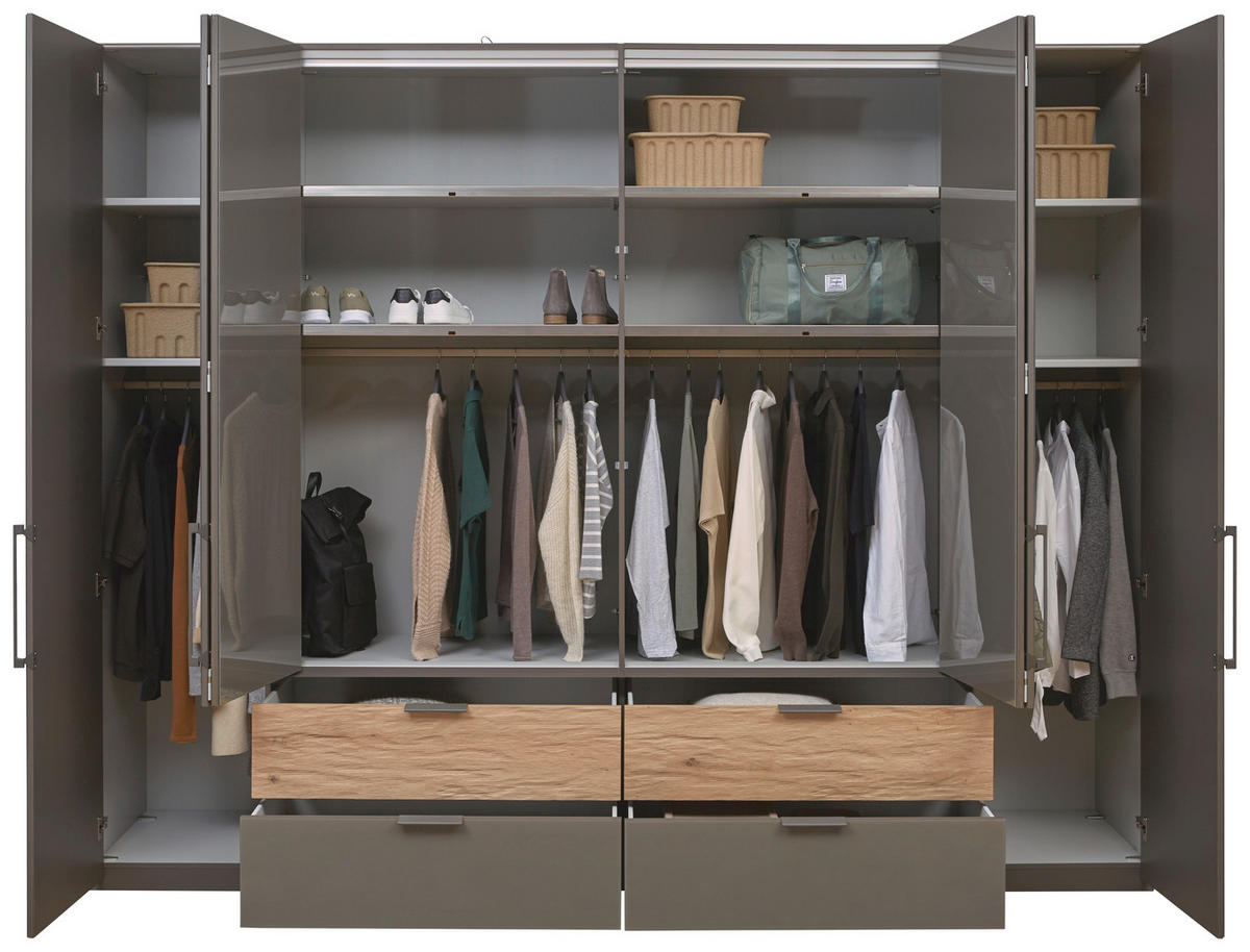 KLEIDERSCHRANK  in Anthrazit, Eichefarben  - Schieferfarben/Eichefarben, Design, Glas/Holzwerkstoff (300/216/58cm) - Dieter Knoll