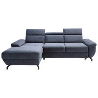 ECKSOFA RIMA Dunkelblau Velours  - Silberfarben/Dunkelblau, MODERN, Textil/Metall (182/262cm) - Trendmanufaktur