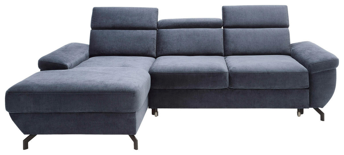 ECKSOFA RIMA Dunkelblau Velours  - Silberfarben/Dunkelblau, MODERN, Textil/Metall (182/262cm) - Trendmanufaktur