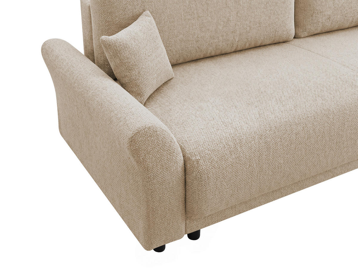 SCHLAFSOFA Flachgewebe, Struktur Beige  inkl. Zierkissen, Rückenkissen, Bettkasten, Schlaffunktion, Rücken echt  - Beige/Schwarz, Design, Textil (244/88/100cm) - P & B
