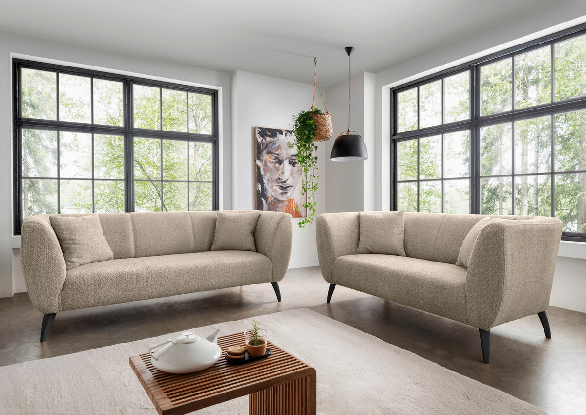 3-SITZER-SOFA in Bouclé Beige  - Beige/Schwarz, Modern, Holz/Textil (208/83/88cm) - MID.YOU