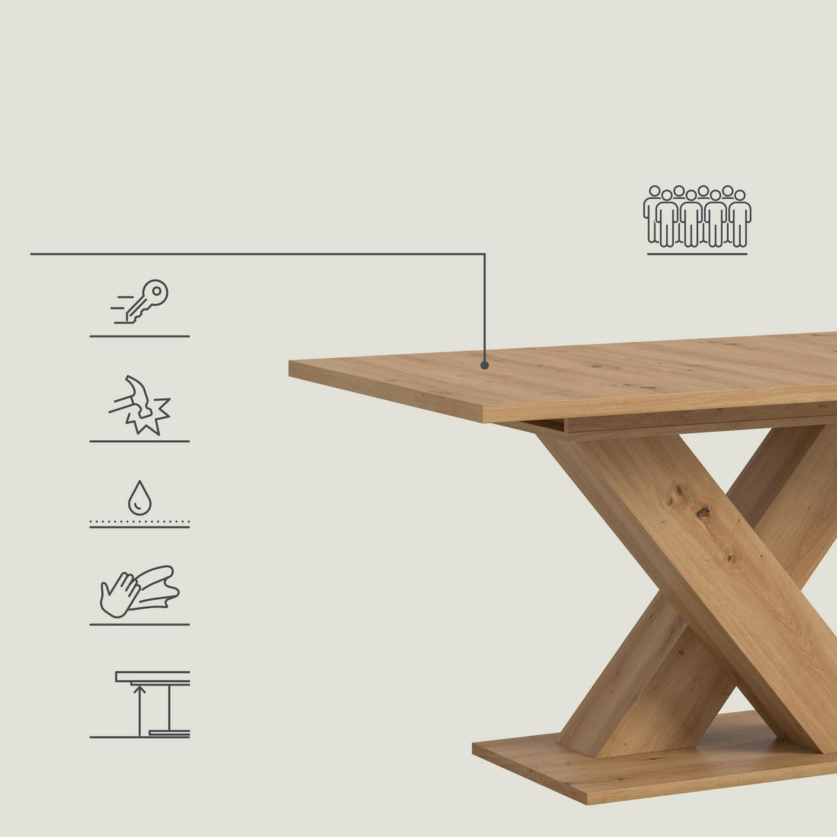 AUSZIEHTISCH Eiche Artisan rechteckig  ausziehbar  - Eiche Artisan, KONVENTIONELL, Holzwerkstoff (150-190/90/76cm) - MID.YOU