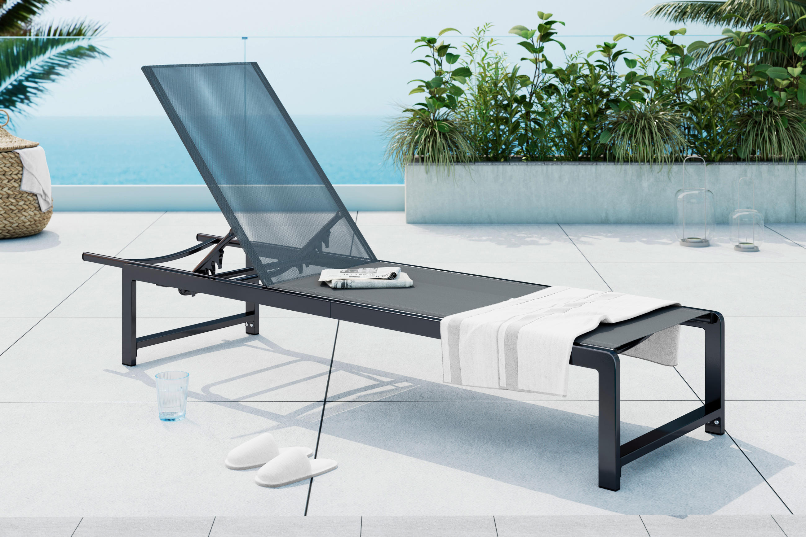 GARTENLIEGE 190/34/60 cm  - Anthrazit/Grau, MODERN, Kunststoff/Metall (190/34/60cm) - Ambia Garden