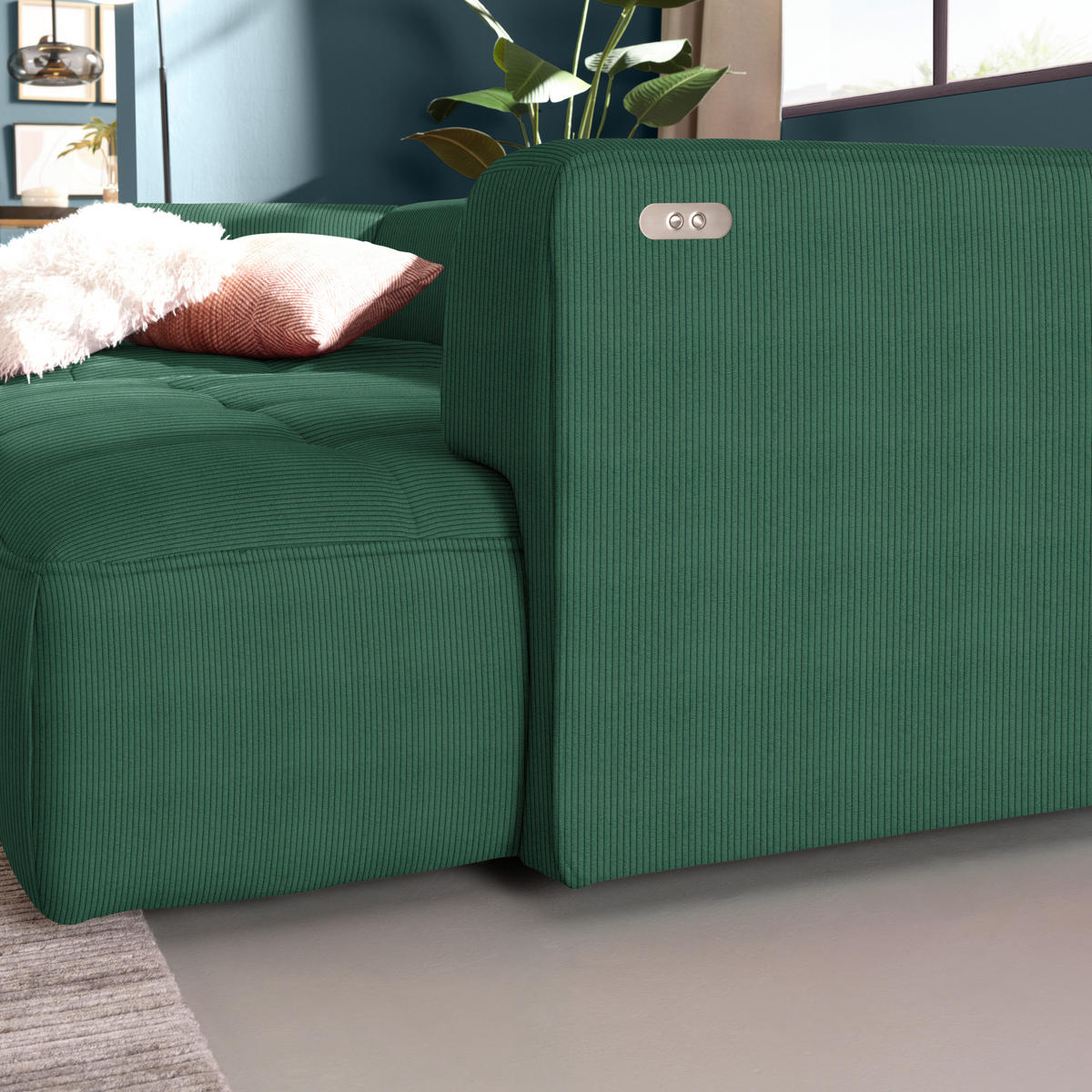ECKSOFA Feincord Dunkelgrün  - Dunkelgrün/Schwarz, Design, Kunststoff/Textil (188/288cm) - Welnova