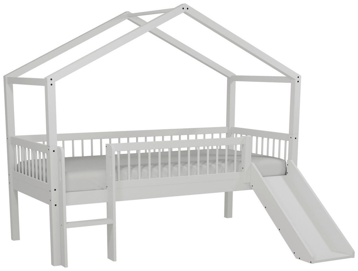 HAUSBETT Absturzsicherung, Leiter, Rutsche, Rollrost 90/200 cm  - Naturfarben/Weiß, MODERN, Holz (90/200cm) - Vipack