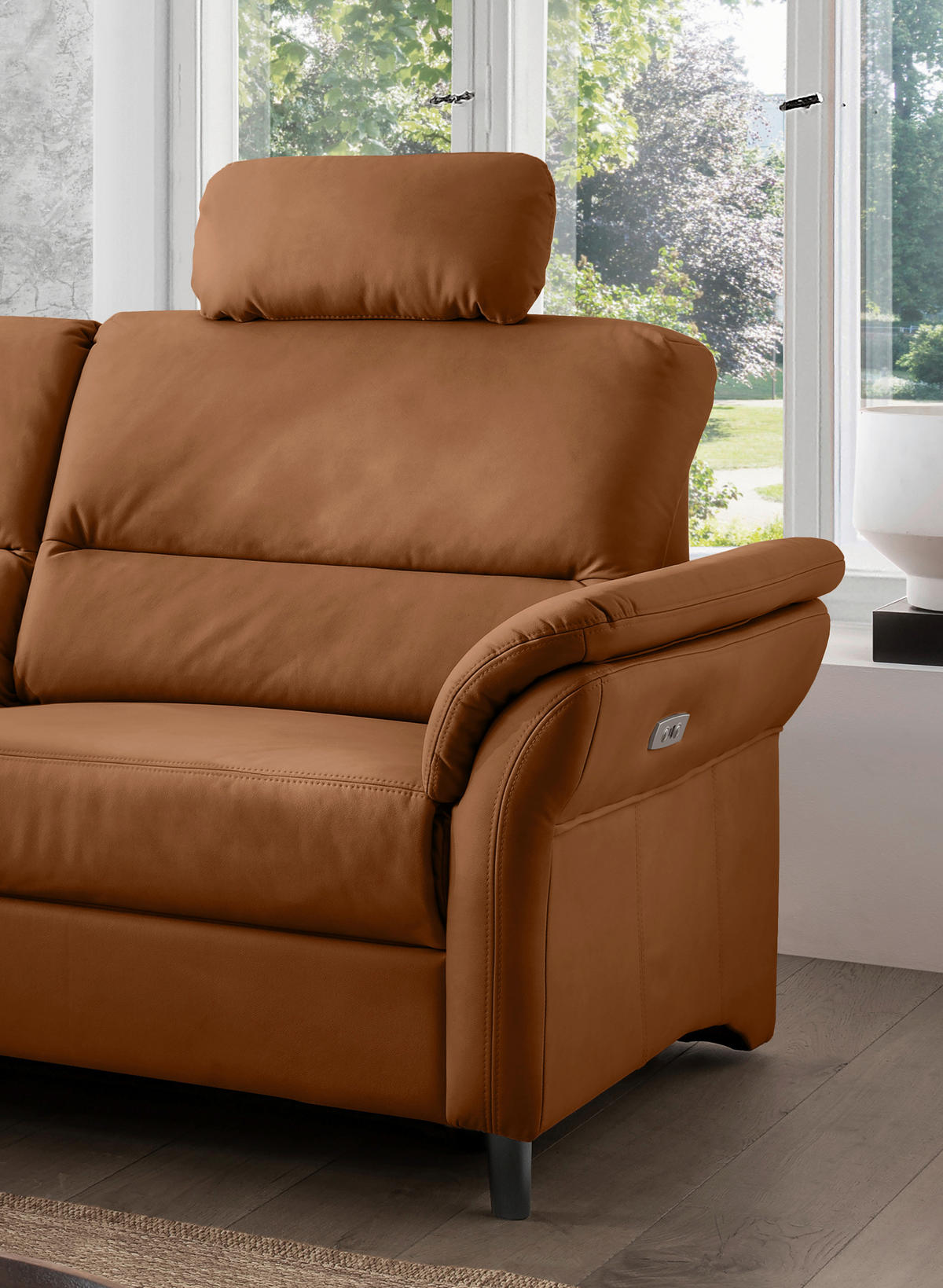 ECKSOFA in Lederlook Cognac  - Cognac/Schwarz, Modern, Holz/Textil (190/266cm) - Livetastic