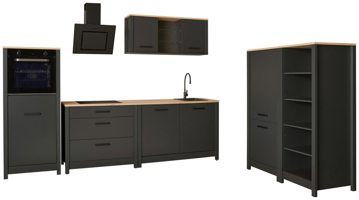 KÜCHENLEERBLOCK   in Anthrazit, Eiche Artisan  - Anthrazit/Schwarz, MODERN, Glas/Holzwerkstoff (430/167/60cm) - home24