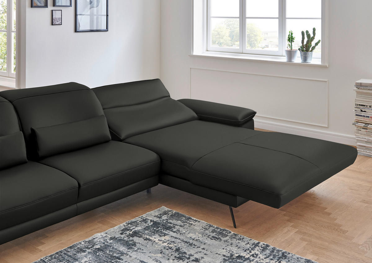 ECKSOFA in Echtleder Graubraun  - Graubraun/Schwarz, Design, Leder/Metall (328/193cm) - Dieter Knoll