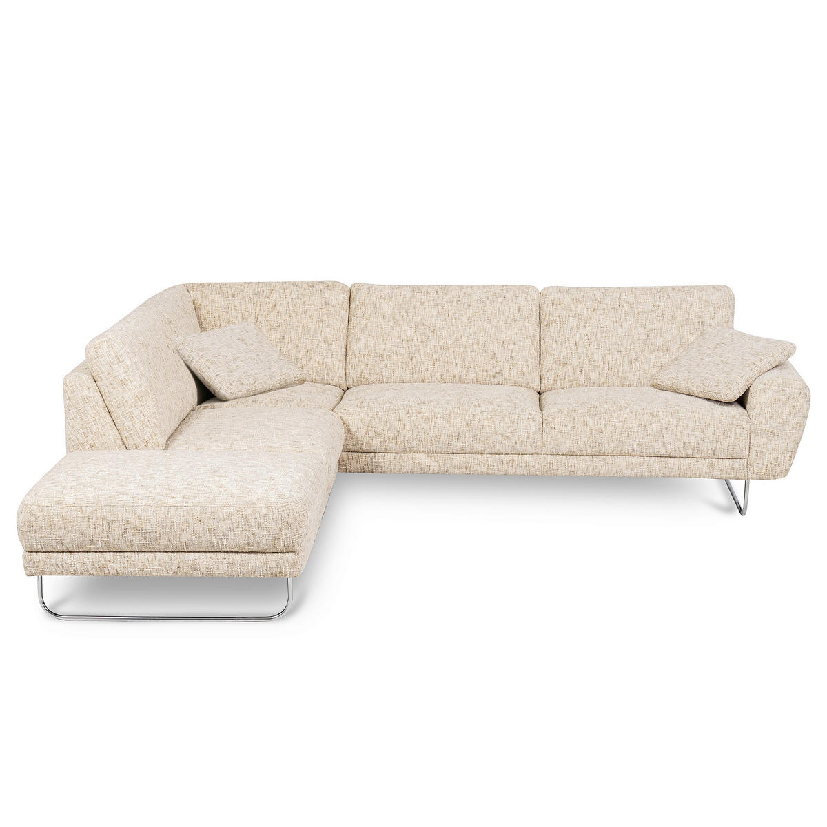ECKSOFA 250/273 cm SPRING in Webstoff Beige Zierkissen  250/273 cm  - Chromfarben/Beige, Design, Textil/Metall (250/273cm) - Livetastic