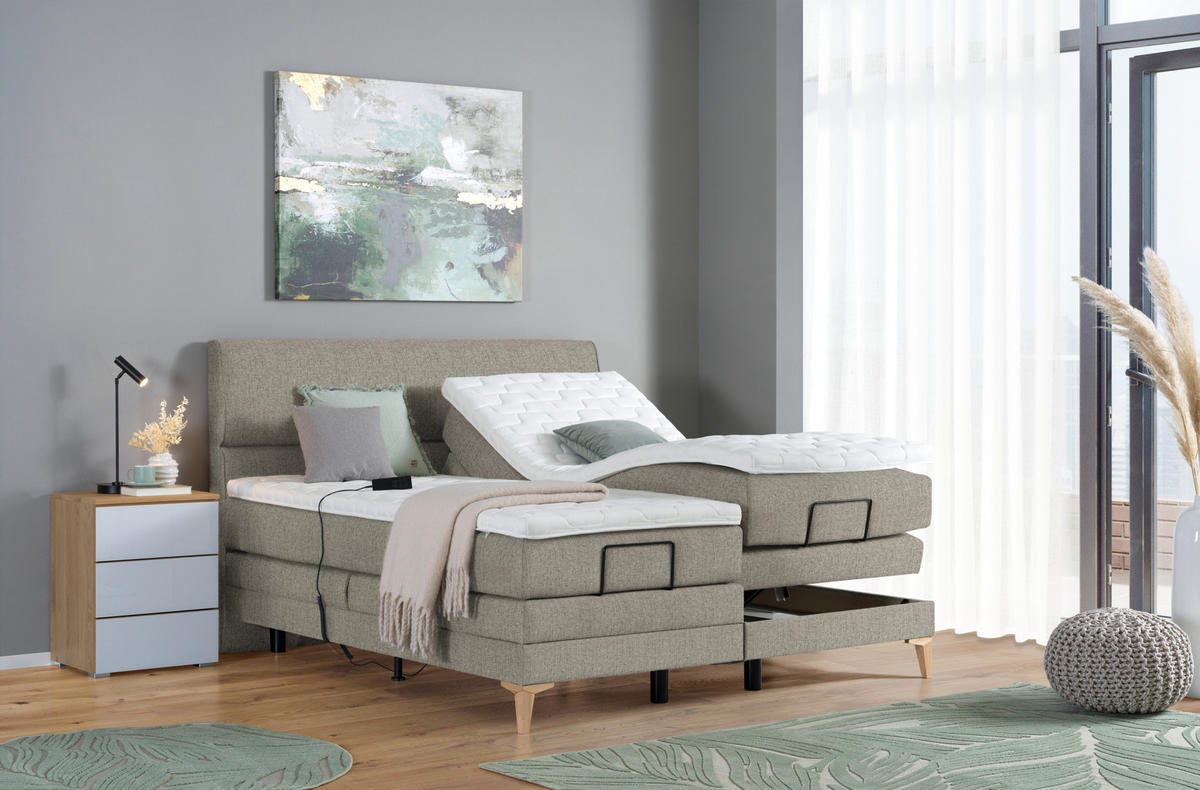 BOXSPRINGBETT 180/200 cm  in Greige  - Greige/Eichefarben, Konventionell, Holz/Textil (180/200cm) - Voleo