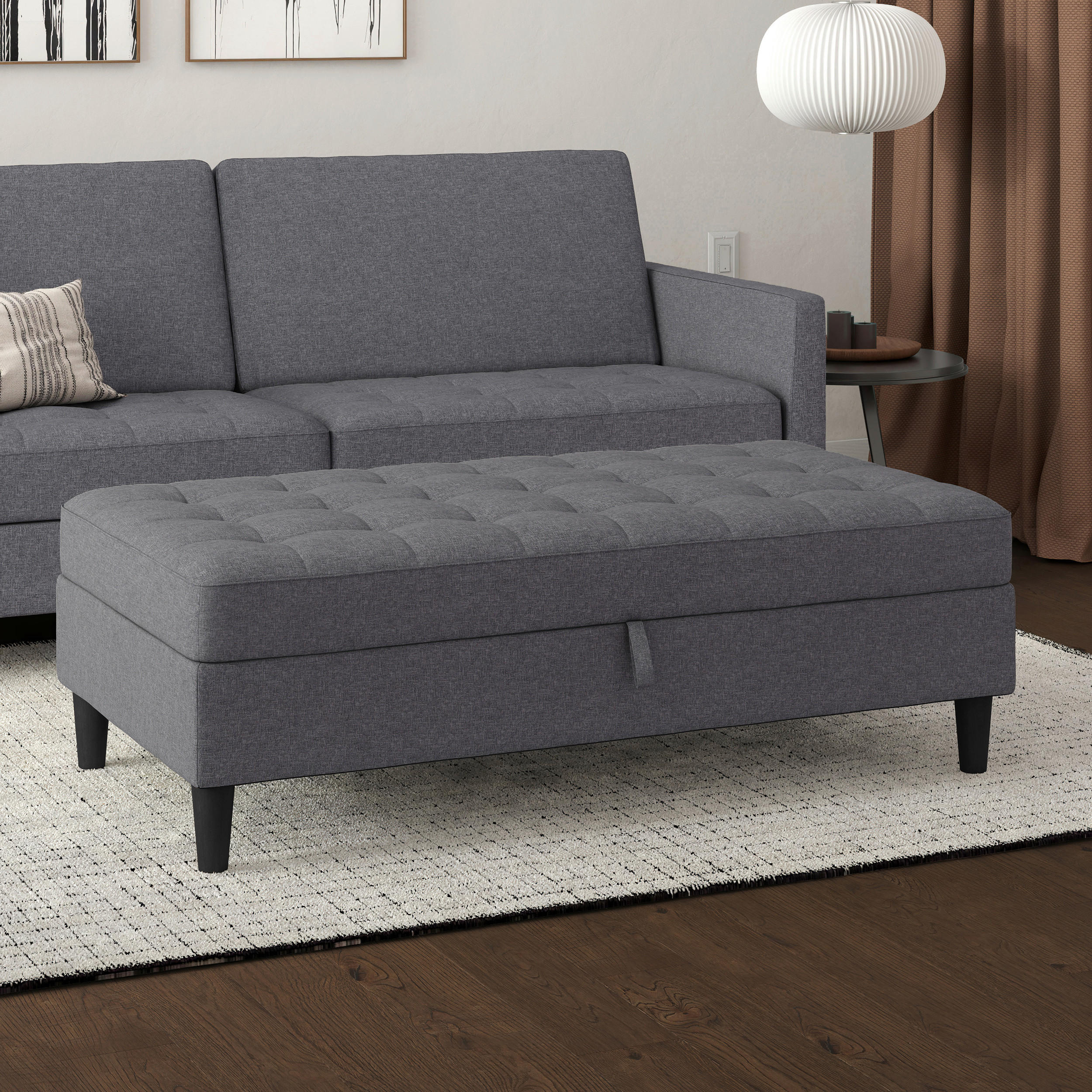 HOCKER PALERMO Webstoff, Leinenoptik Grau  - Schwarz/Grau, Basics, Kunststoff/Textil (130/43/69cm) - Livetastic
