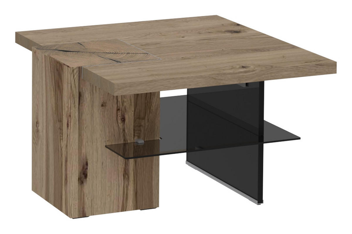 COUCHTISCH in Holz, Glas 83,8/80/50 cm  - Eichefarben/Grau, Design, Glas/Holz (83,8/80/50cm) - Voglauer