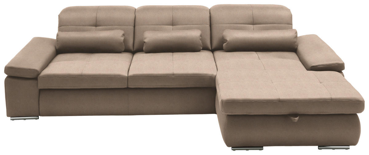 ECKSOFA  in Flachgewebe Beige  309/195 cm  - Chromfarben/Beige, Design, Textil (309/195cm) - Beldomo Style