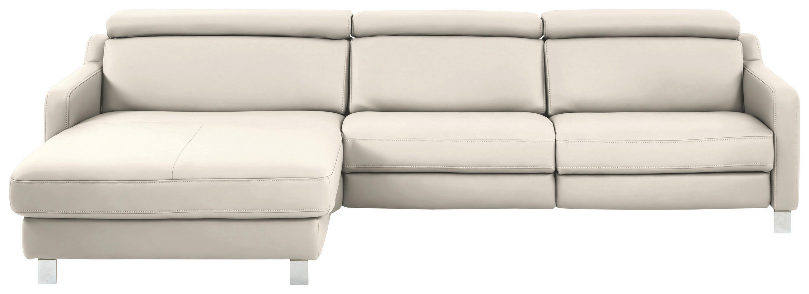 ECKSOFA Echtleder Beige  - Chromfarben/Beige, Design, Leder/Metall (176/291cm) - Valdera