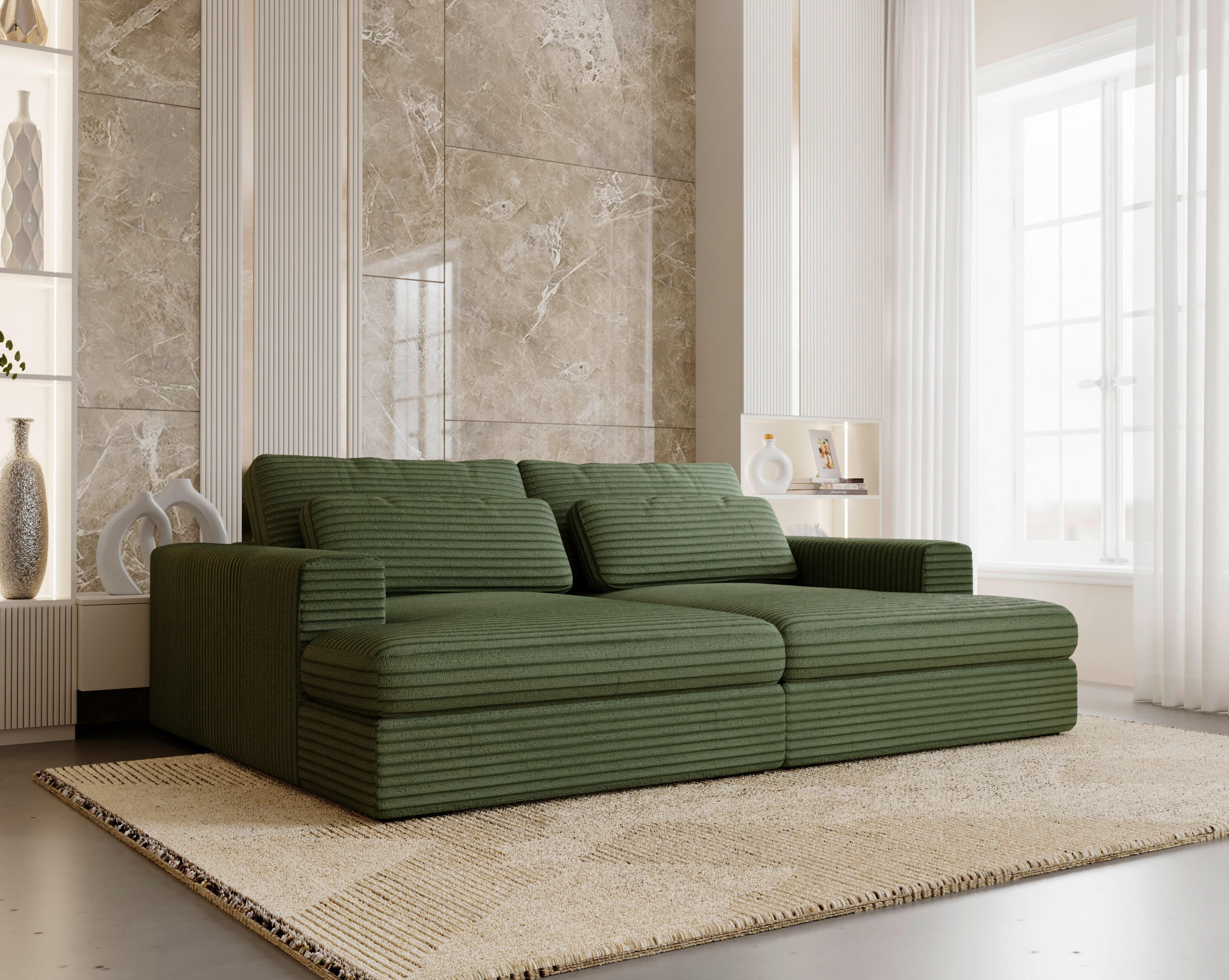 BIGSOFA in Cord Grün  - Schwarz/Grün, Design, Textil (218/80/158cm) - Lomoco
