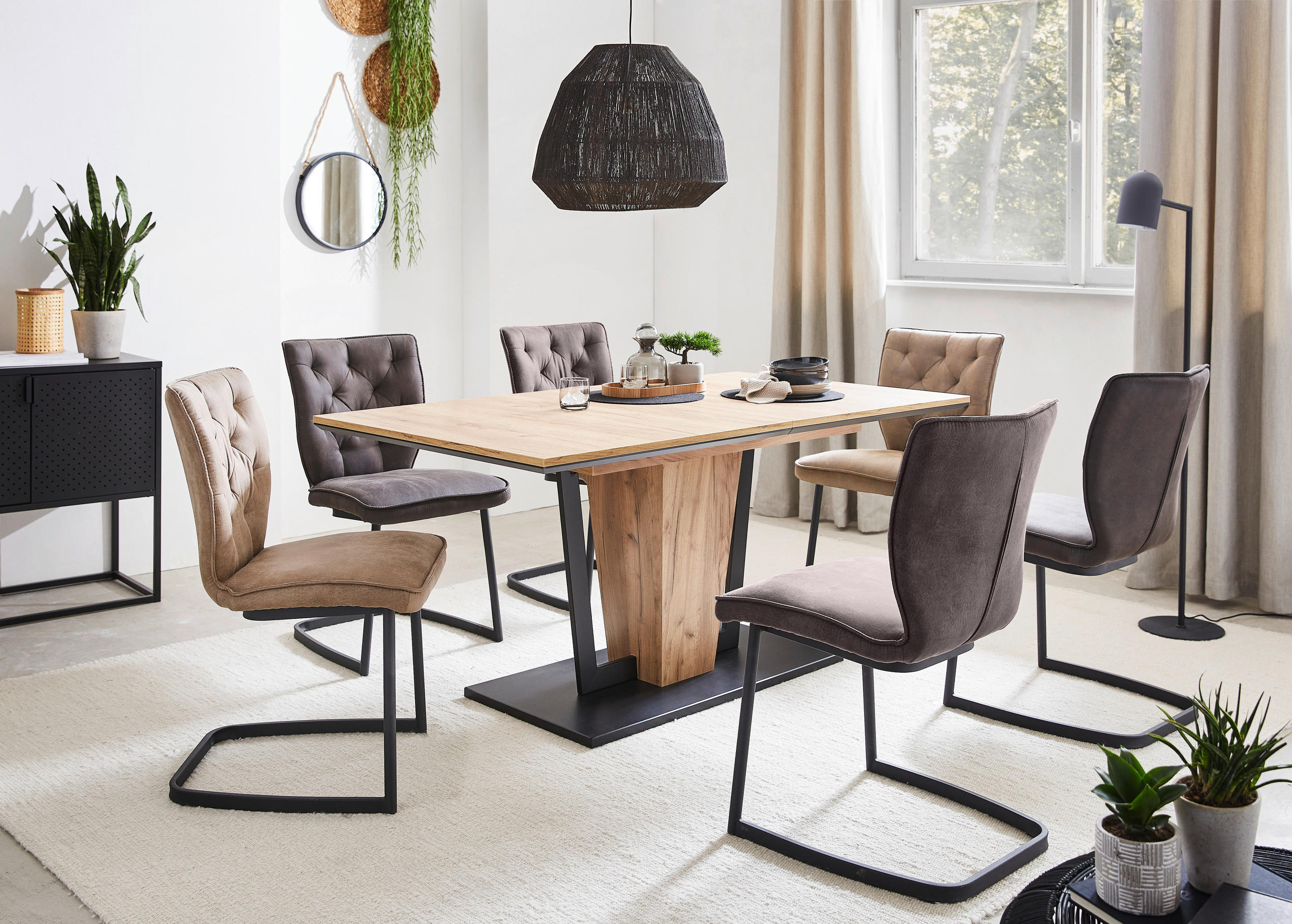 ESSTISCH in Holzwerkstoff 160-200/90/76 cm  - Eichefarben/Schwarz, Design, Holzwerkstoff (160-200/90/76cm) - Valdera