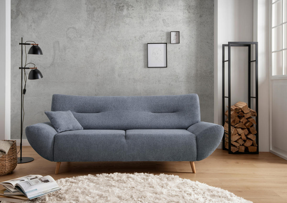3-SITZER-SOFA in Chenille Hellblau  - Wildeiche/Hellblau, MODERN, Holz/Textil (205/81/90cm) - MID.YOU