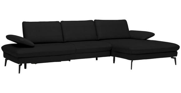 ECKSOFA in Echtleder Schwarz  - Schwarz, Design, Leder/Metall (325/157cm) - Dieter Knoll