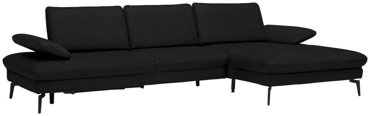 ECKSOFA in Echtleder Schwarz  - Schwarz, Design, Leder/Metall (325/157cm) - Dieter Knoll