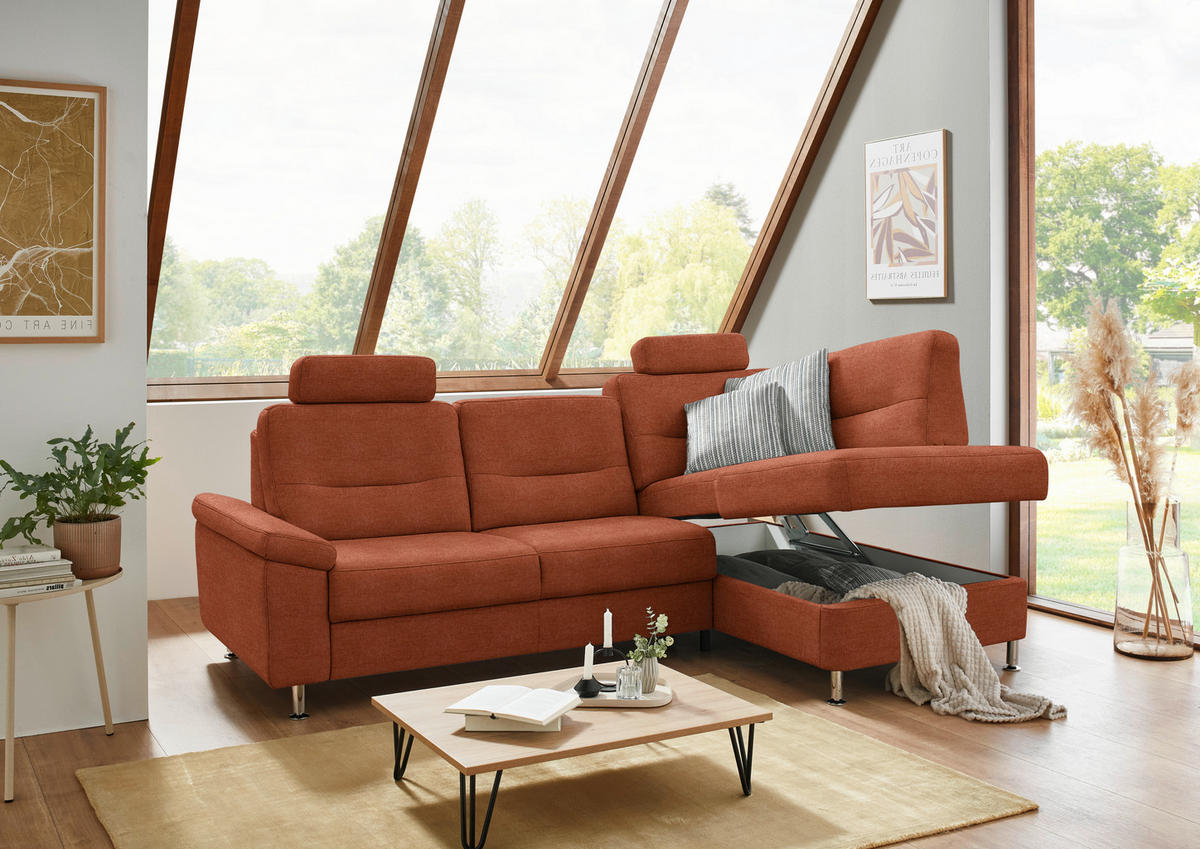 ECKSOFA  in Flachgewebe Terracotta  244/160 cm  - Terracotta/Alufarben, KONVENTIONELL, Textil/Metall (244/160cm) - Beldomo Comfort