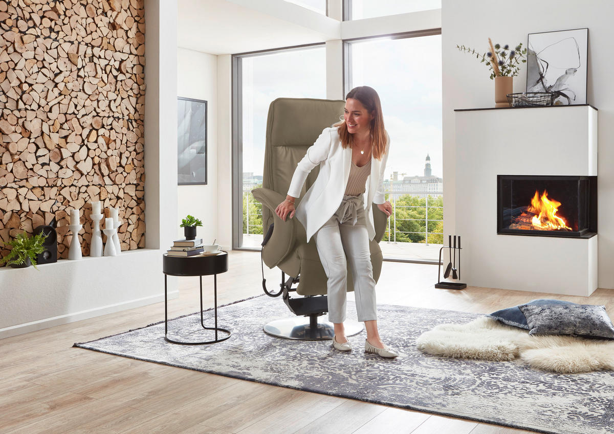 RELAXSESSEL in Leder Beige  - Chromfarben/Beige, Design, Leder/Metall (77/110/87cm) - Valdera