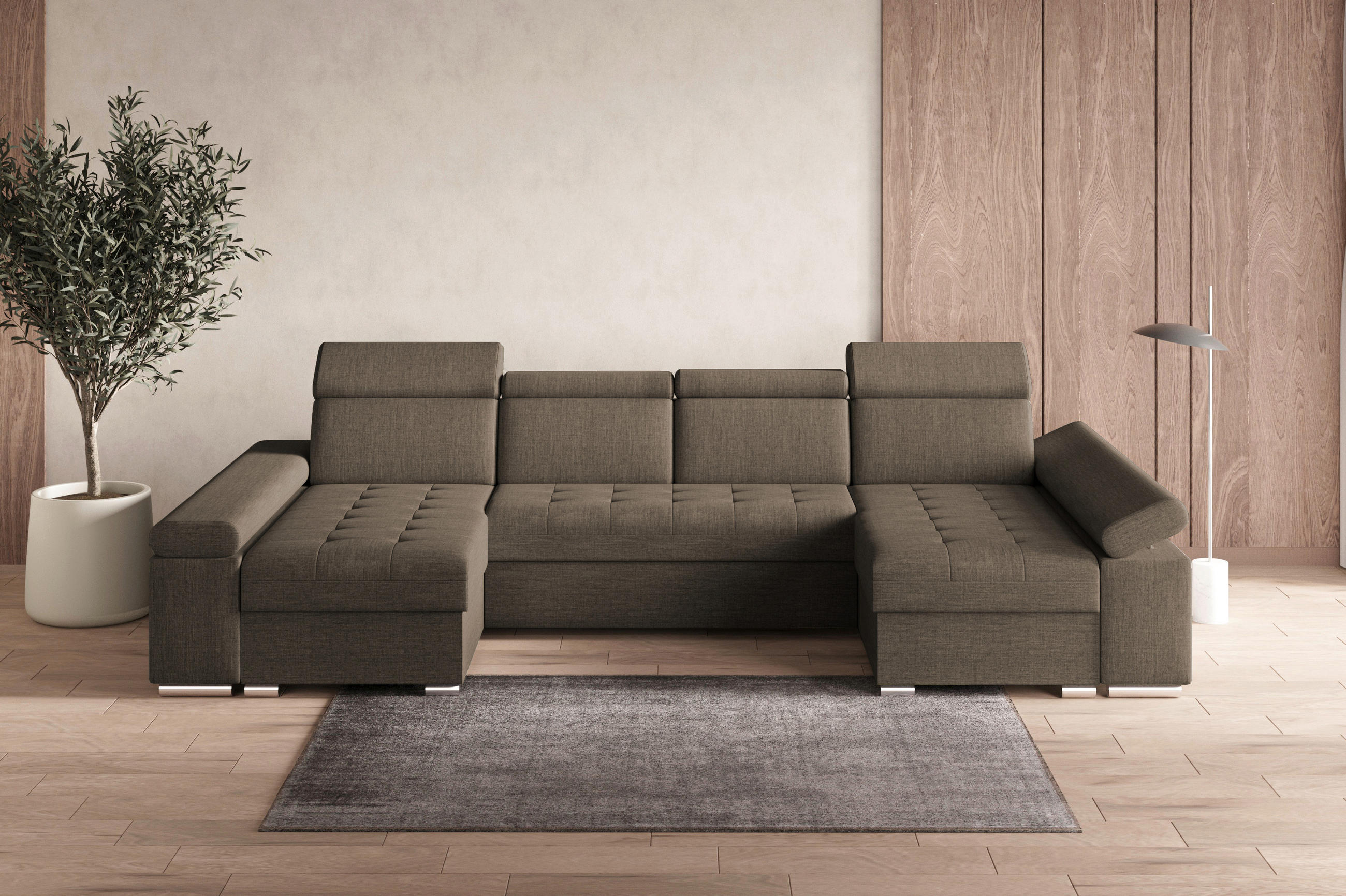 WOHNLANDSCHAFT TORONTO U Braun Webstoff  - Silberfarben/Braun, Design, Textil (168/330/168cm) - MID.YOU