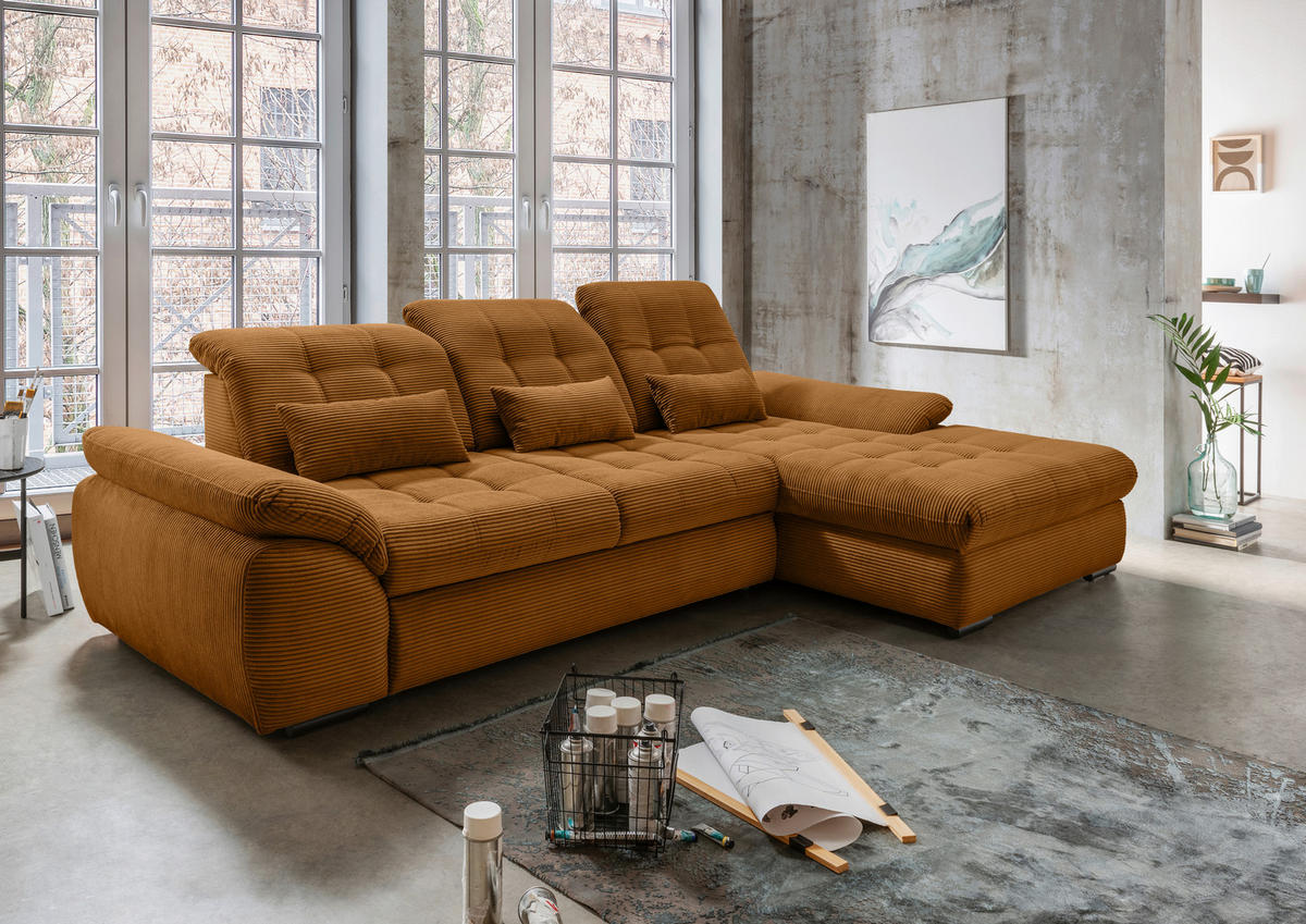 ECKSOFA in Cord Goldfarben  - Goldfarben/Schwarz, Modern, Textil/Metall (314/184cm) - Livetastic