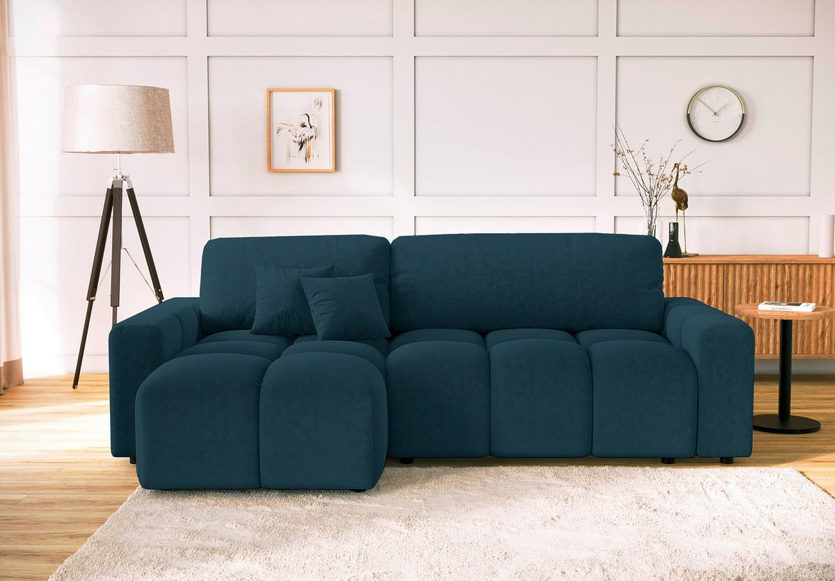 ECKSOFA Luki Dunkelblau Mikrofaser  - Schwarz/Dunkelblau, Design, Kunststoff/Textil (233/142cm) - Livetastic