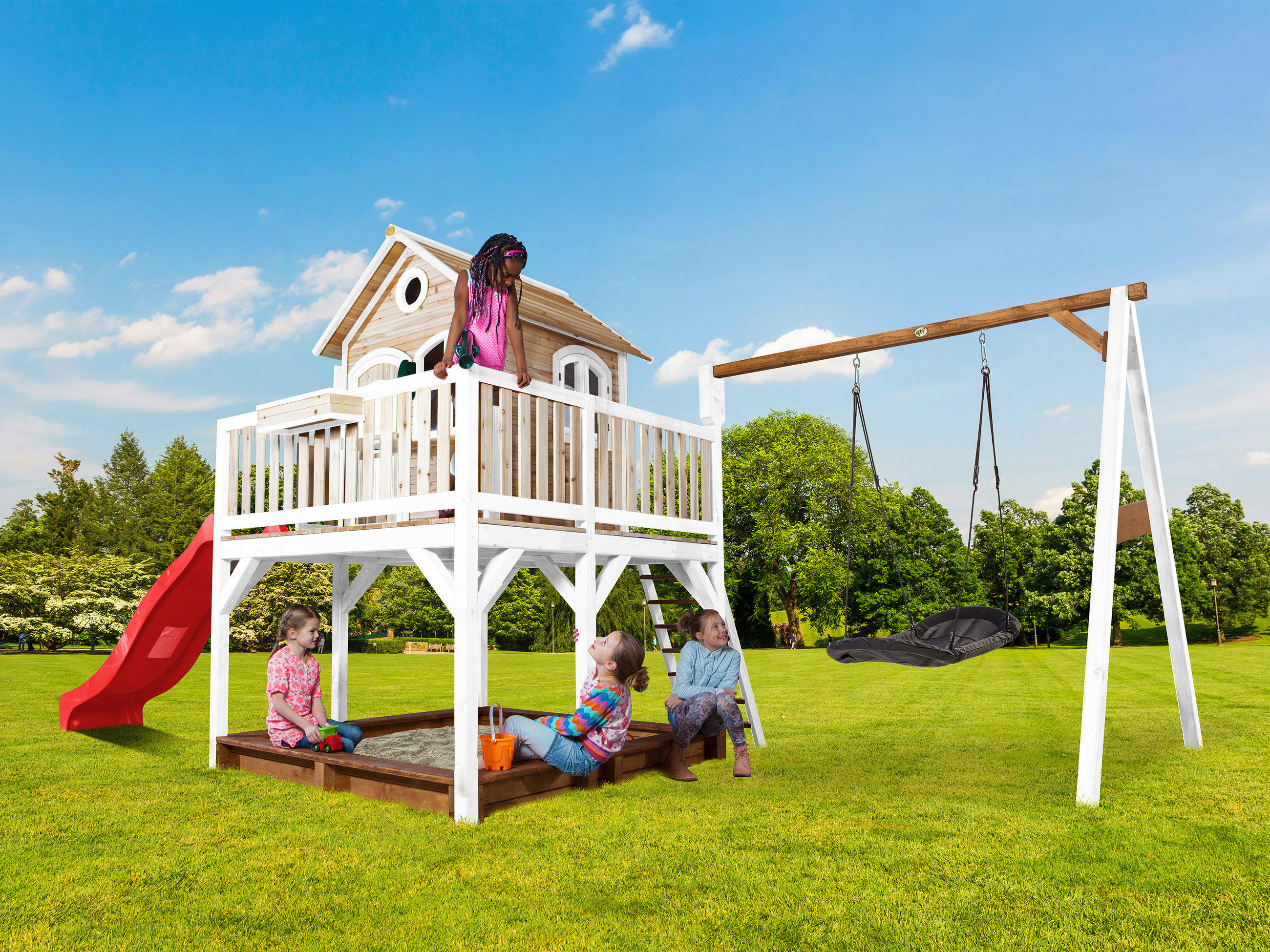 SPIELTURM 613/291/277 cm  - Weiss/Rot, Konventionell, Holz (613/291/277cm)