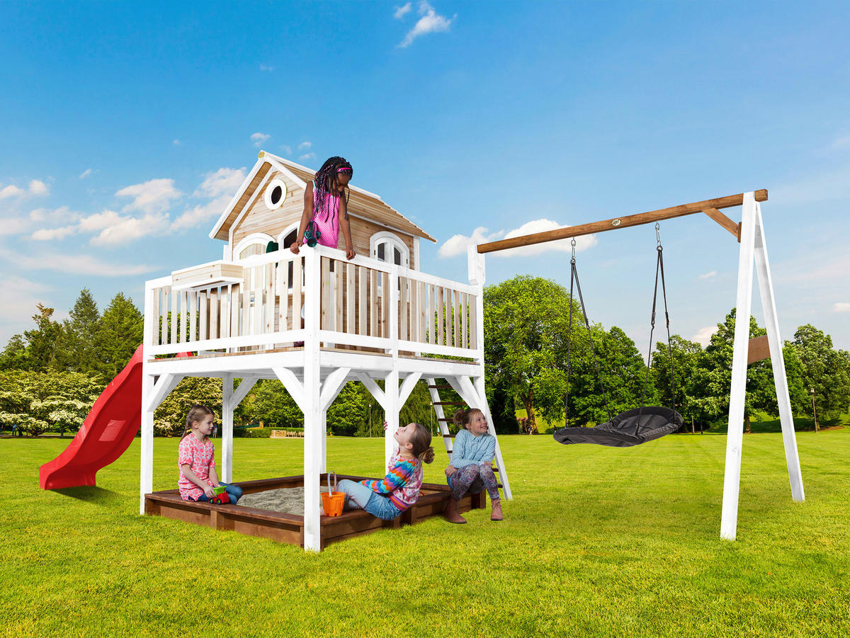 SPIELTURM 613/291/277 cm  - Weiss/Rot, Konventionell, Holz (613/291/277cm)