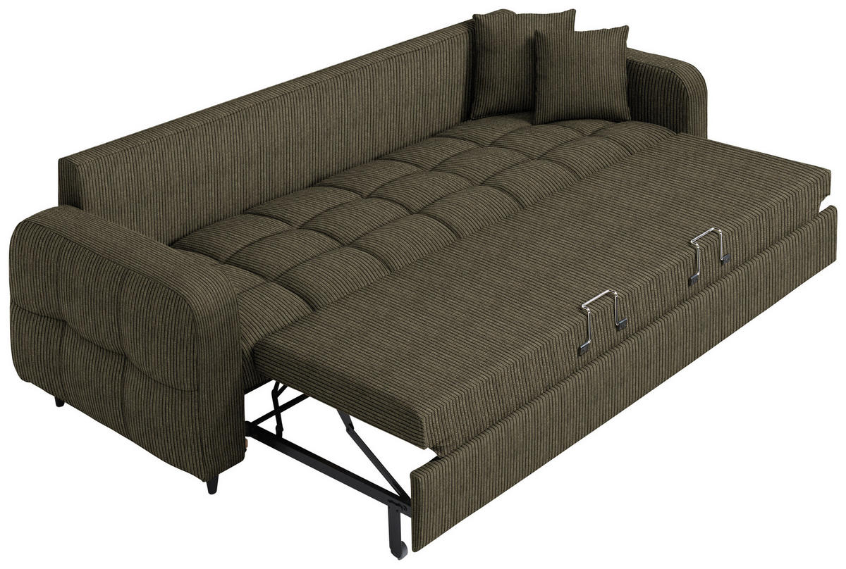 SCHLAFSOFA  in Cord, Velours Olivgrün  - Schwarz/Olivgrün, Design, Holz/Textil (236/88/101cm) - Lomoco