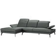 ECKSOFA in Echtleder Grau  - Schwarz/Grau, Design, Leder/Metall (184/288cm) - Novel