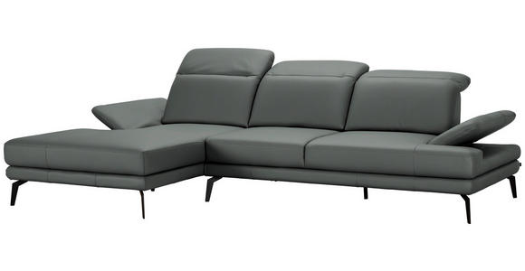 ECKSOFA in Echtleder Grau  - Schwarz/Grau, Design, Leder/Metall (184/288cm) - Novel