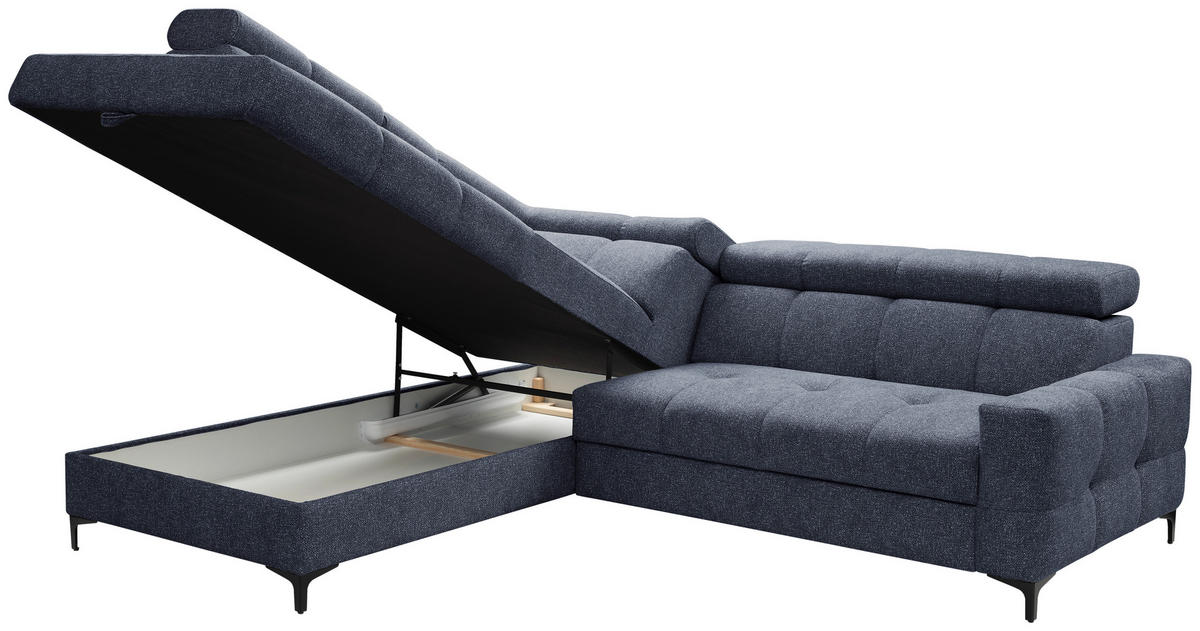 ECKSOFA in Struktur Dunkelblau  - Schwarz/Dunkelblau, Modern, Textil/Metall (212/254cm) - Carryhome