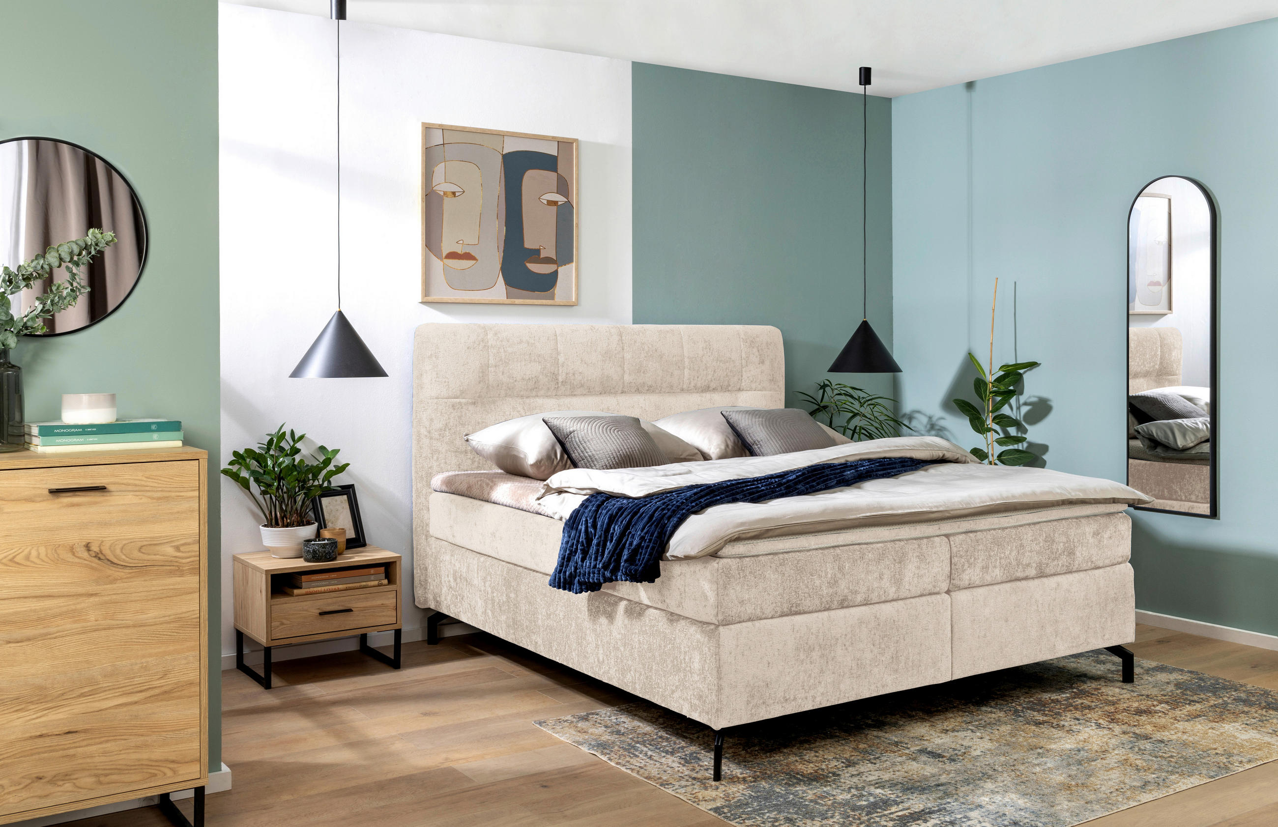 BOXSPRINGBETT 180/200 cm  in Champagner  - Champagner/Schwarz, Design, Textil/Metall (180/200cm) - Esposa