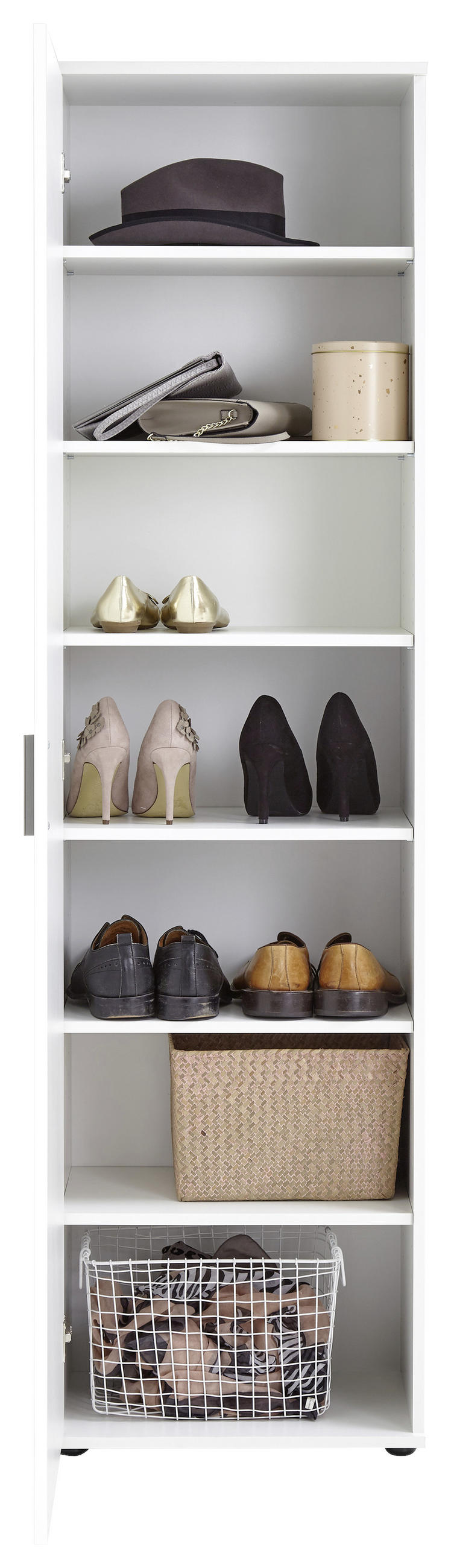 SCHUHSCHRANK Weiß  - Silberfarben/Schwarz, MODERN, Holzwerkstoff/Kunststoff (50/185/35cm) - MID.YOU