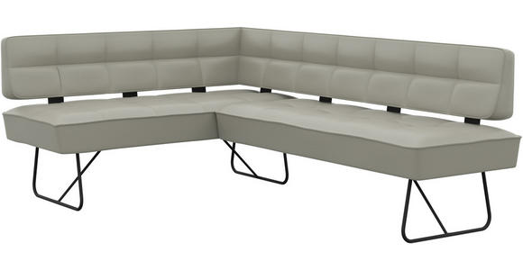 ECKBANK 165/227 cm  in Hellgrau  - Hellgrau/Schwarz, Design, Leder/Metall (165/227cm) - Moderano